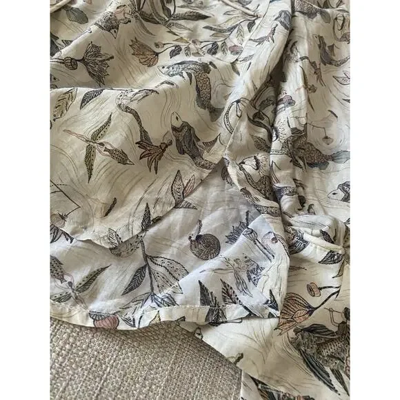 Le Soleil d Ete Magic Fish Silk Blouse Leaf Print Size PP XS S